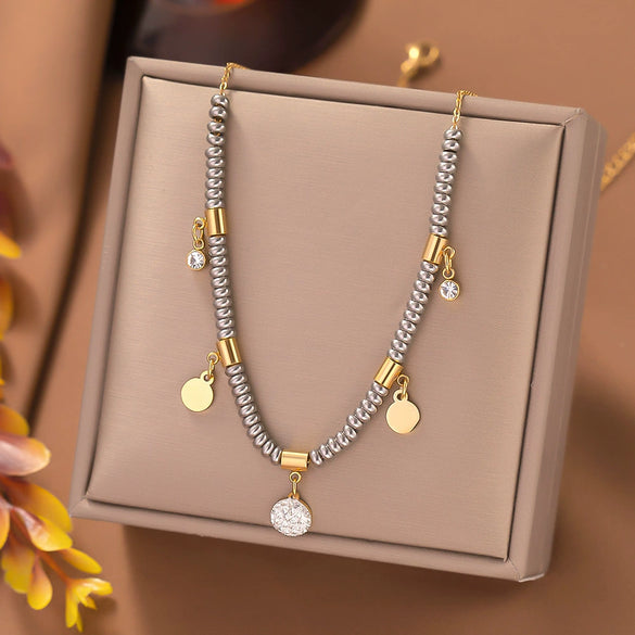 Wholesale Titanium Steel Women's Geometric Retro Necklace With Electroplating O Word Chain