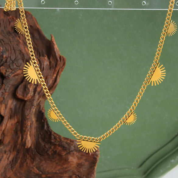 Wholesale Titanium Steel Women's Geometric Star Necklace With Electroplating And Blade Chain