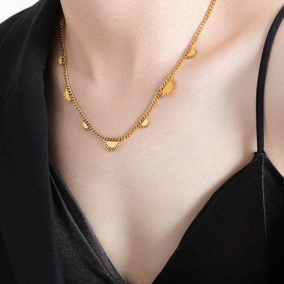 Wholesale Titanium Steel Women's Geometric Star Necklace With Electroplating And Blade Chain