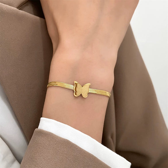 Wholesale Titanium Steel Women's Geometric Threedimensional Butterfly Electroplated Bracelet