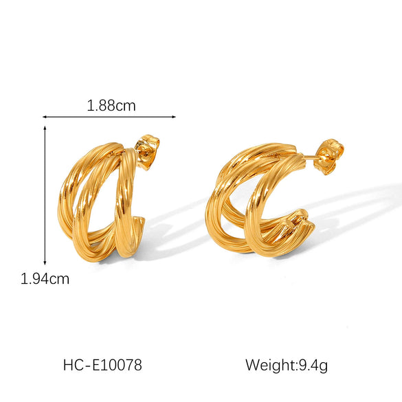 Wholesale Titanium Steel Women's Geometric Threeline Cshaped Electroplated Earrings