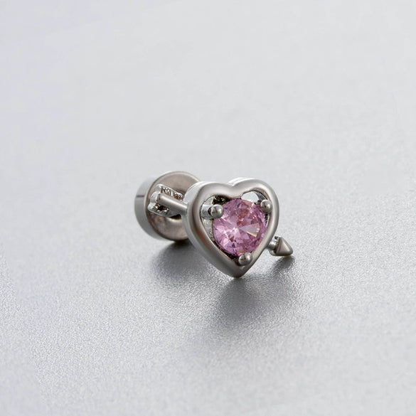 Wholesale Titanium Steel Women's Heart Shape Pink Zircon Butterfly Screw Ear Nail With Fairy Style