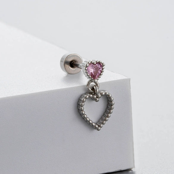 Wholesale Titanium Steel Women's Heart Shape Pink Zircon Butterfly Screw Ear Nail With Fairy Style