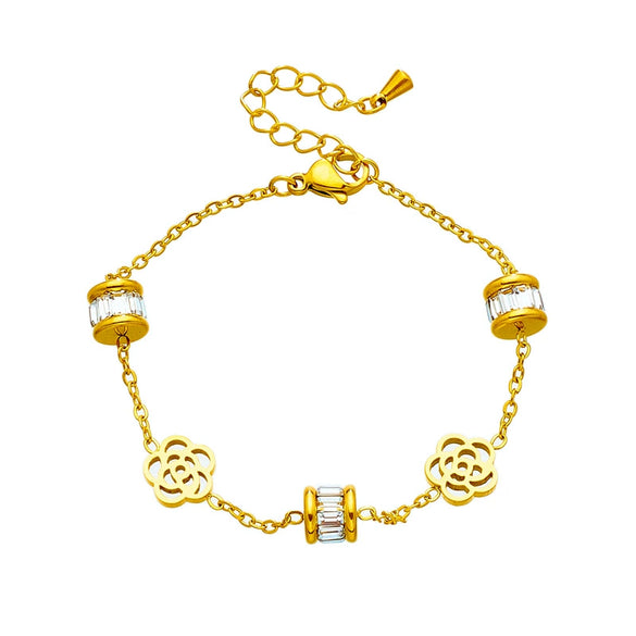 Wholesale Titanium Steel Women's Hollow Flower Jewelry Bracelet With Electroplating Treatment
