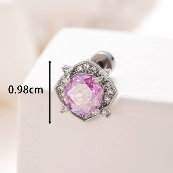 Wholesale Titanium Steel Women's Inlaid Zircon Flower Style Ear Nails