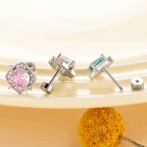 Wholesale Titanium Steel Women's Inlaid Zircon Flower Style Ear Nails