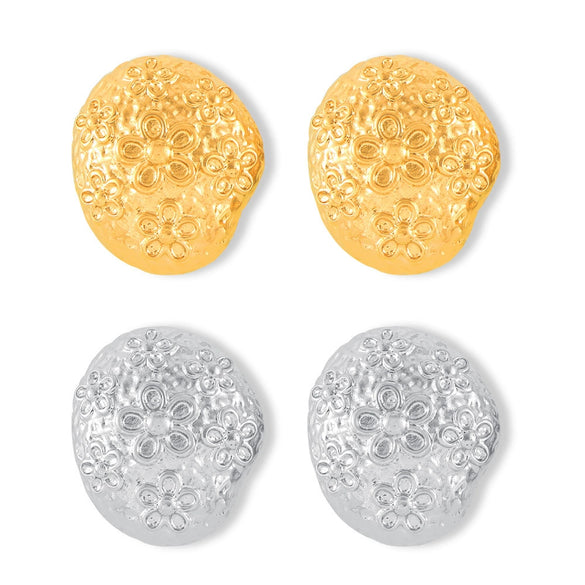 Wholesale 316L Stainless Steel Women's Irregular Bump Texture Geometric Carved Flower Shape Earrings With Electroplating