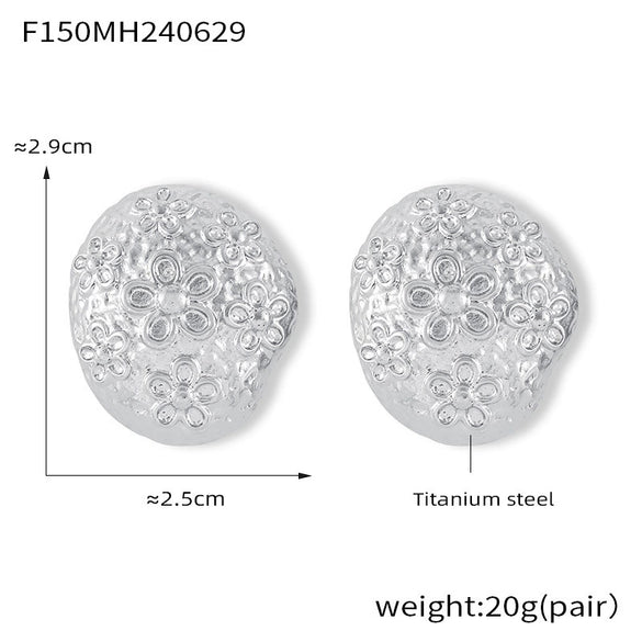 Wholesale 316L Stainless Steel Women's Irregular Bump Texture Geometric Carved Flower Shape Earrings With Electroplating
