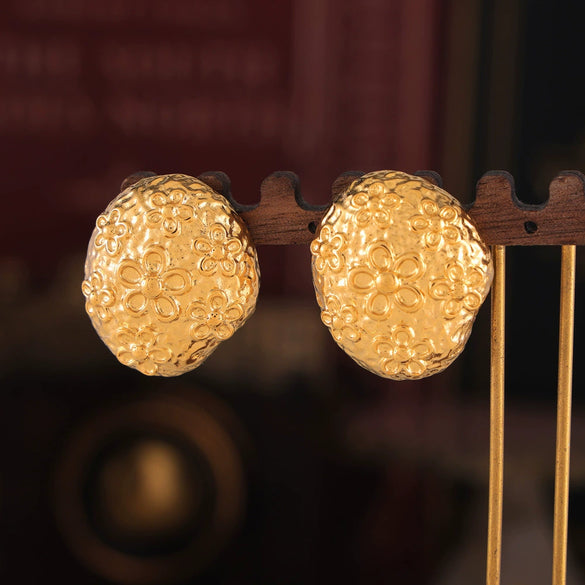 Wholesale 316L Stainless Steel Women's Irregular Bump Texture Geometric Carved Flower Shape Earrings With Electroplating