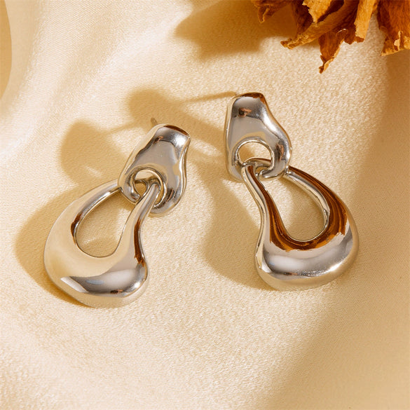 Wholesale Titanium Steel Women's Irregular Double Ring Heart Geometric Joker Style Waterproof Nonfading Earrings
