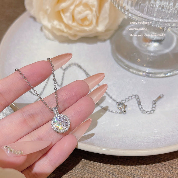 Wholesale Titanium Steel Women's Light Luxury Geometric Pendant Necklace With Electroplating And Mixed Gemstone Setting And Cross Chain