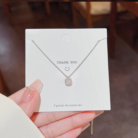 Wholesale Titanium Steel Women's Light Luxury Geometric Pendant Necklace With Electroplating And Mixed Gemstone Setting And Cross Chain