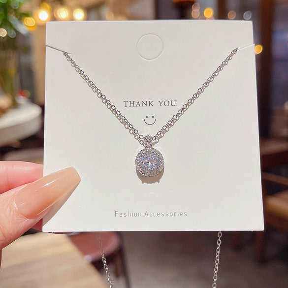 Wholesale Titanium Steel Women's Light Luxury Geometric Pendant Necklace With Electroplating And Mixed Gemstone Setting And Cross Chain