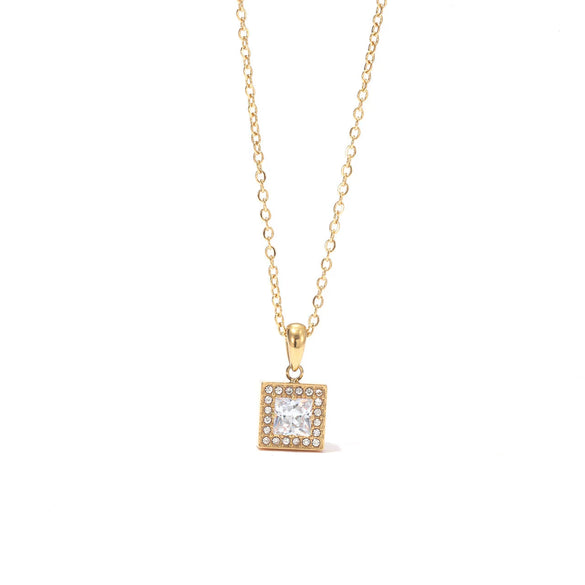 Wholesale Titanium Steel Women's Light Luxury Geometric Square Pendant Necklace Electroplated