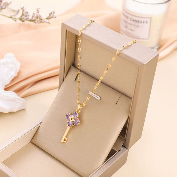 Wholesale Titanium Steel Women's Light Luxury Geometric Twisted Chain Necklace With Mixed Gem Inlay And Electroplating
