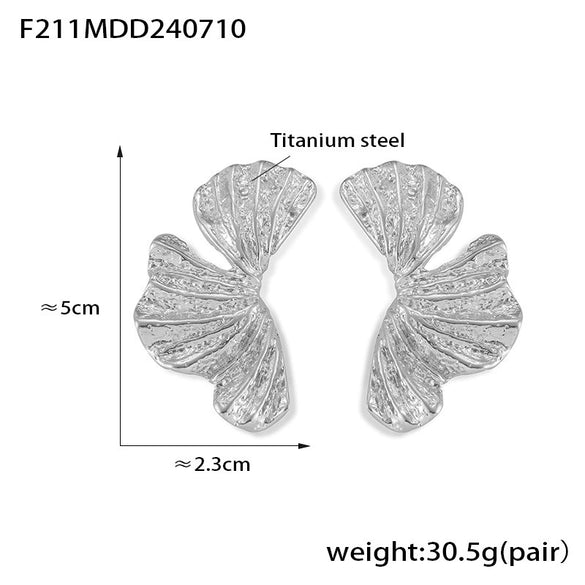 Wholesale 316L Stainless Steel Women's Mori Style Geometric Multilayer Texture Petal Design Electroplated Earrings