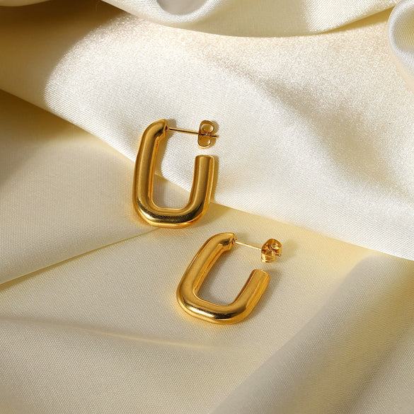 Wholesale Titanium Steel Women's Open Square Geometric Earrings With 18K Gold Electroplating