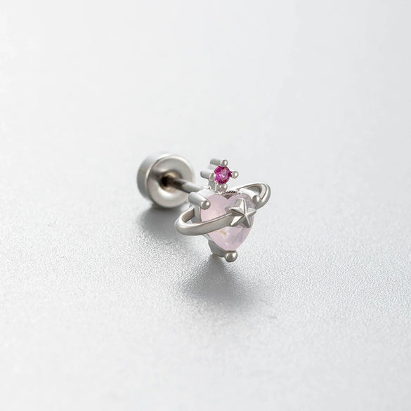 Wholesale Titanium Steel Women's Pink Cherry Shaped Ear Studs Inlaid With Zircon Princess Style