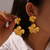 Wholesale 316L Stainless Steel Women's Retro Elegant Two Layer Texture Flower Geometric Earrings With Electroplating Design