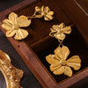 Wholesale 316L Stainless Steel Women's Retro Elegant Two Layer Texture Flower Geometric Earrings With Electroplating Design