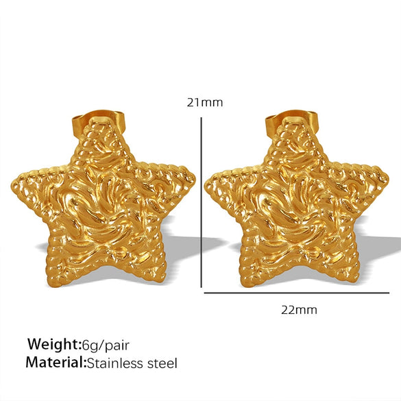 Wholesale 316L Stainless Steel Women's Retro Geometric Star Earrings With Pleated Texture And Electroplating Design