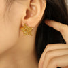 Wholesale 316L Stainless Steel Women's Retro Geometric Star Earrings With Pleated Texture And Electroplating Design