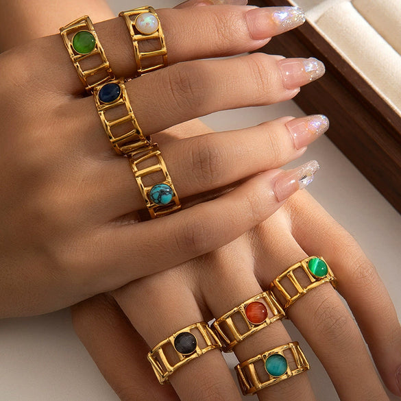 Wholesale Titanium Steel Women's Ring Geometric Style With Diamond And U Shape Pattern Electroplated