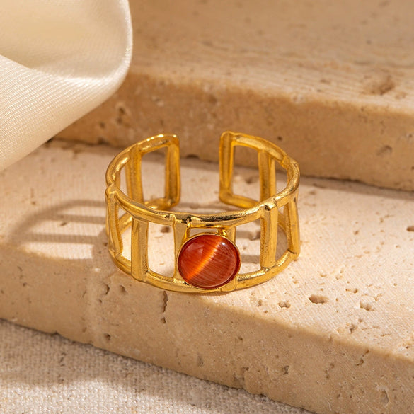 Wholesale Titanium Steel Women's Ring Geometric Style With Diamond And U Shape Pattern Electroplated