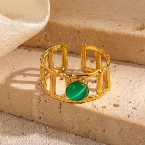 Wholesale Titanium Steel Women's Ring Geometric Style With Diamond And U Shape Pattern Electroplated