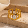 Wholesale Titanium Steel Women's Ring Geometric Style With Diamond And U Shape Pattern Electroplated