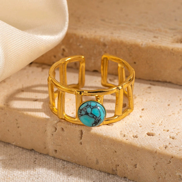 Wholesale Titanium Steel Women's Ring Geometric Style With Diamond And U Shape Pattern Electroplated