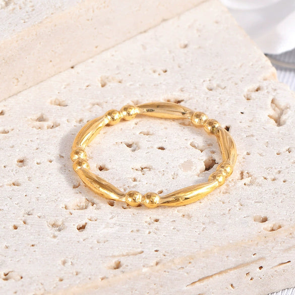 Wholesale Titanium Steel Women's Ring Geometric Ushape Electroplated Gold Beads Bamboo Style Jewelry