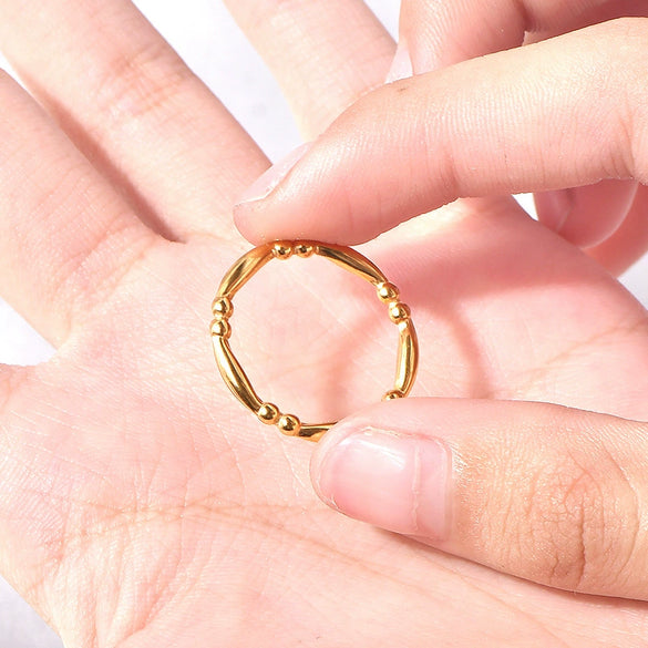 Wholesale Titanium Steel Women's Ring Geometric Ushape Electroplated Gold Beads Bamboo Style Jewelry