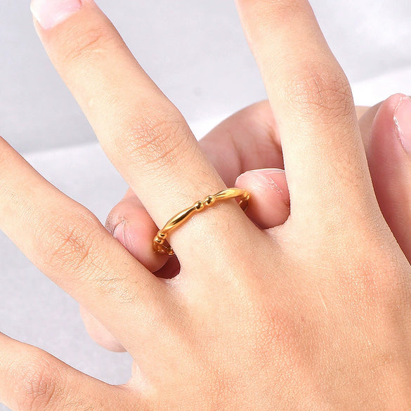 Wholesale Titanium Steel Women's Ring Geometric Ushape Electroplated Gold Beads Bamboo Style Jewelry