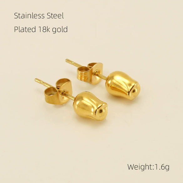 Wholesale 316L Stainless Steel Women's Simple Geometric Design Electroplated Earrings With Steel Beads And Rose Pearl