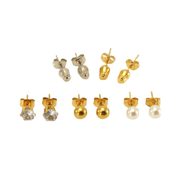 Wholesale 316L Stainless Steel Women's Simple Geometric Design Electroplated Earrings With Steel Beads And Rose Pearl