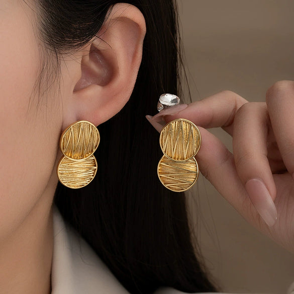 Wholesale Titanium Steel Women's Simple Geometric Double Circle Earrings With Electroplating