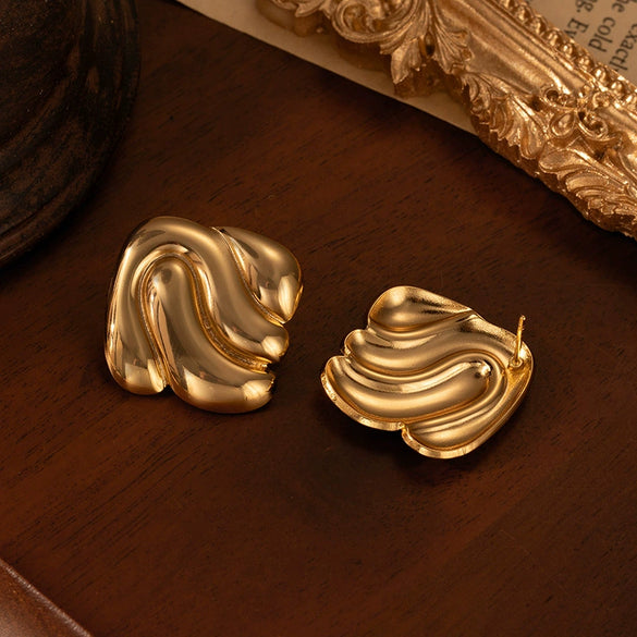 Wholesale Titanium Steel Women's Simple Geometric Electroplated Irregular Square Striped Earrings