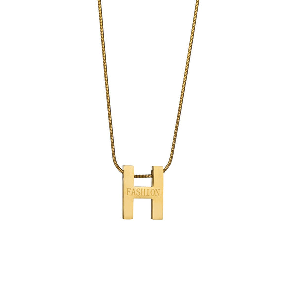 Wholesale Titanium Steel Women's Simple Letter H Snake Bone Chain Necklace 18K Gold Plated Light Luxury Clavicle Chain