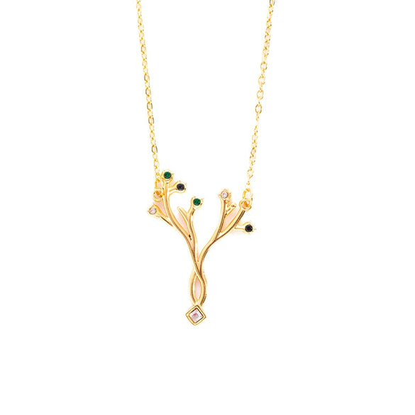 Wholesale Titanium Steel Women's Tree Of Life Inlaid Multicolor Zircon Electroplated Necklace