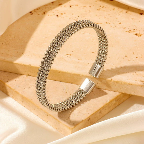 Wholesale Titanium Steel Woven Flat Cshaped Open Twist Snake Bone Honeycomb Electroplated Bracelet For Men And Women