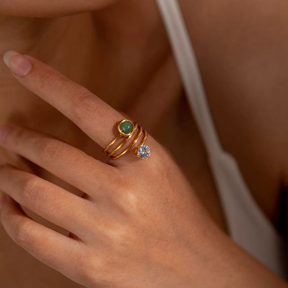Wholesale Titanium Steel Wrapped Ring With Diamond Geometric Style Electroplated For Women