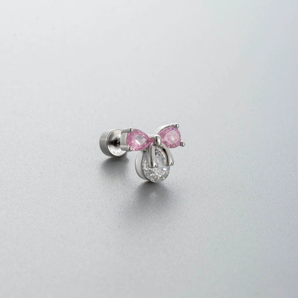 Wholesale Titanium Steel Zircon Bow Shape Earrings For Women
