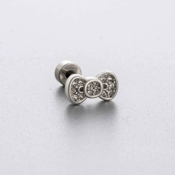 Wholesale Titanium Steel Zircon Bow Shaped Earrings For Women