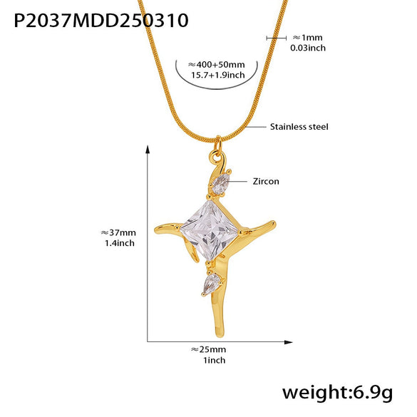 Wholesale 316L Stainless Steel Zircon Cross Pendant Necklace For Women Light Luxury Geometric Electroplated Jewelry