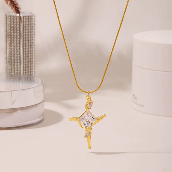Wholesale 316L Stainless Steel Zircon Cross Pendant Necklace For Women Light Luxury Geometric Electroplated Jewelry