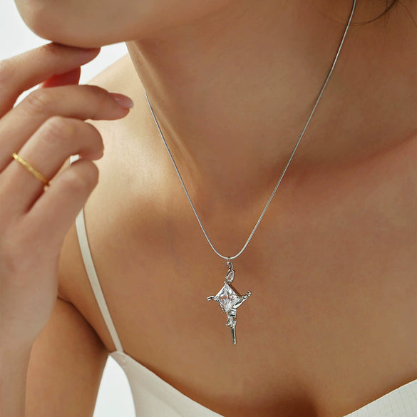 Wholesale 316L Stainless Steel Zircon Cross Pendant Necklace For Women Light Luxury Geometric Electroplated Jewelry
