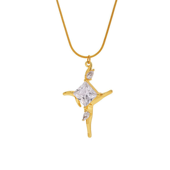 Wholesale 316L Stainless Steel Zircon Cross Pendant Necklace For Women Light Luxury Geometric Electroplated Jewelry