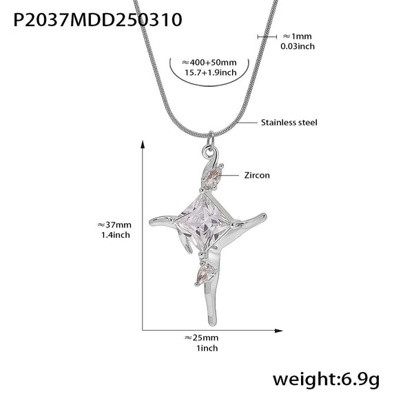 Wholesale 316L Stainless Steel Zircon Cross Pendant Necklace For Women Light Luxury Geometric Electroplated Jewelry