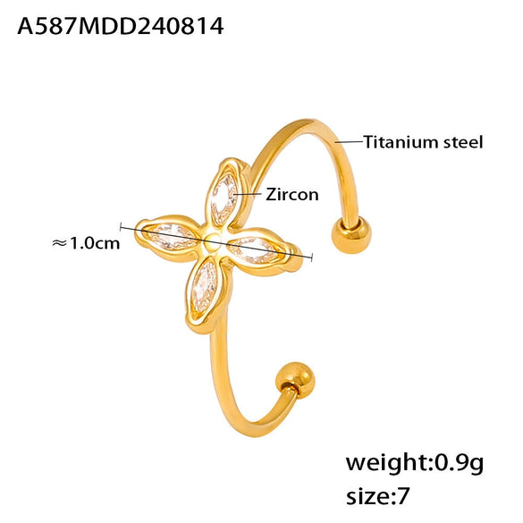 Wholesale 316L Stainless Steel Zircon Fourpetal Flower Pendant Collarbone Necklace For Women 18K Gold Plated